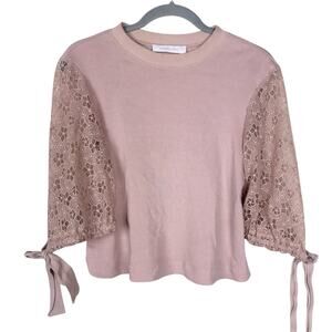 See by Chloe Lace Sleeve Pink Bateau Neck Top Size Small